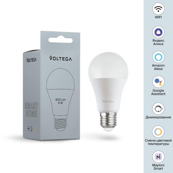 Voltega   2429 Светодиодная диммируемая лампа Wi-Fi Voltega E27 9W 2700-6500K VG 2429 шар матовый, изображение 8