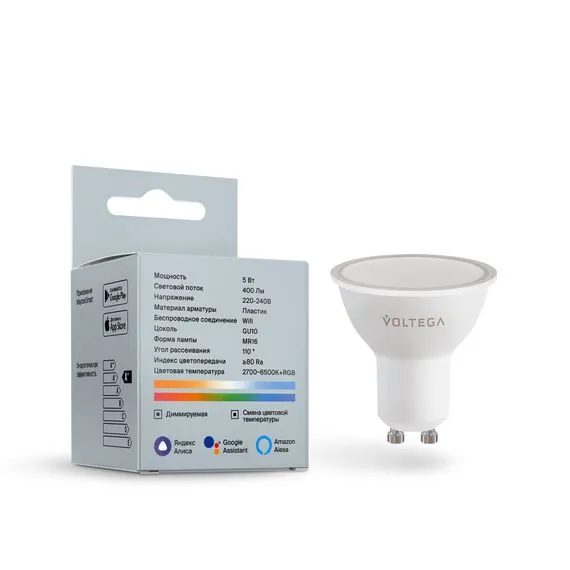 Voltega 2426 Светодиодная диммируемая лампа WI-FI Voltega GU10 5,5W RGB VG 2426, изображение 4