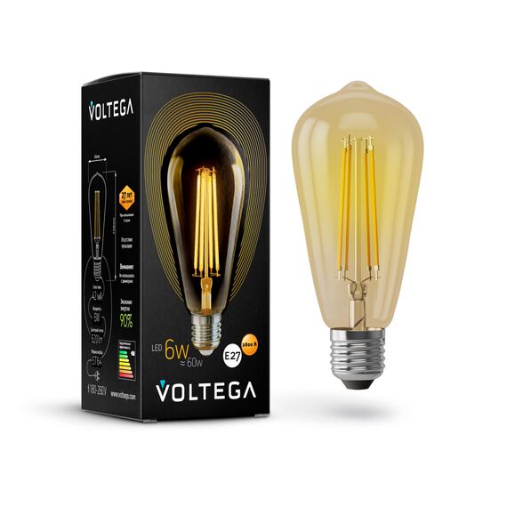 Voltega   5526 Ретро лампа Voltega ST64 E27 6W 2800K 5526