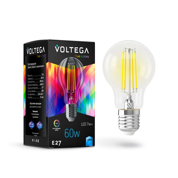 Voltega   7155 Филаментная лампа Voltega General E27 7W 4000K High CRI 7155