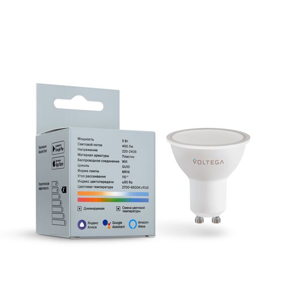 Voltega 2426 Светодиодная диммируемая лампа WI-FI Voltega GU10 5,5W RGB VG 2426, изображение 4