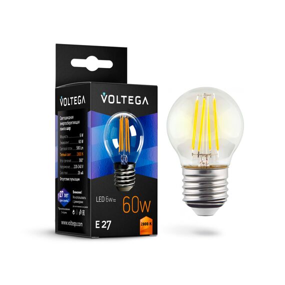 Voltega   7023 Филаментная лампа Voltega Globe E27 6W 2800K 7023, изображение 2