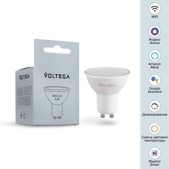 Voltega 2425 Светодиодная диммируемая лампа Wi-Fi Voltega GU10 5W 2700-6500K VG 2425, изображение 8