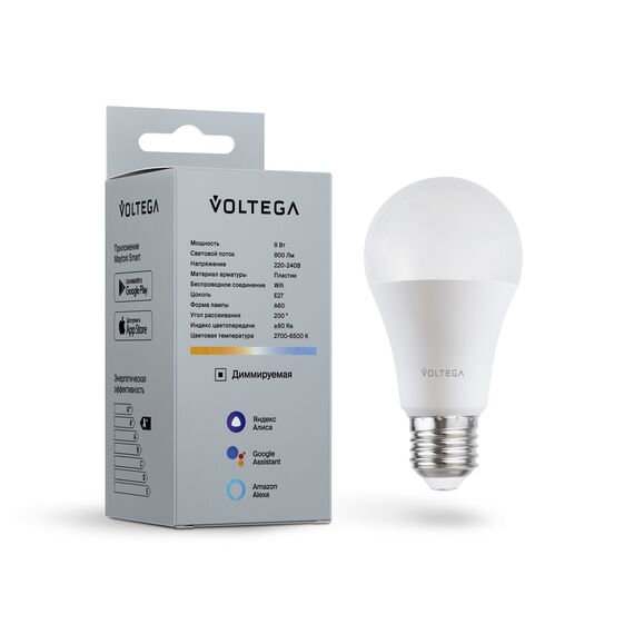 Voltega   2429 Светодиодная диммируемая лампа Wi-Fi Voltega E27 9W 2700-6500K VG 2429 шар матовый, изображение 7