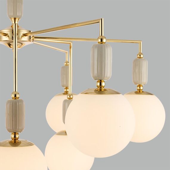 LUMION 6580/9C CLASSI LN25 54 французское золото, серый/белый металл, керамика/стекло Люстра потолочная E14 9*40W 220V VIVIEN, изображение 5
