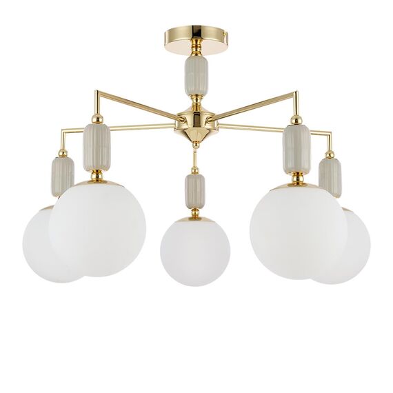 LUMION 6580/5C CLASSI LN25 53 французское золото, серый/белый металл, керамика/стекло Люстра потолочная E14 5*40W 220V VIVIEN