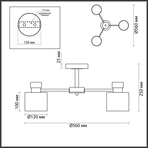 LUMION 5643/3C COMFI LN23  чёрный, бронза Люстра потолочная E27 3*60W 220V ARLIN, изображение 2