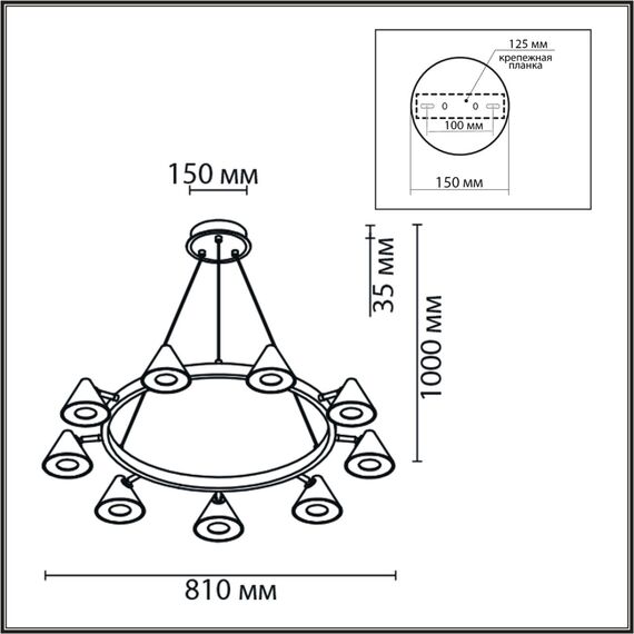 LUMION 8233/9 COMFI LN25 209 черный/золото, металл Подвесной светильник GU10 LED 9*7W 220V LAMINA, изображение 2