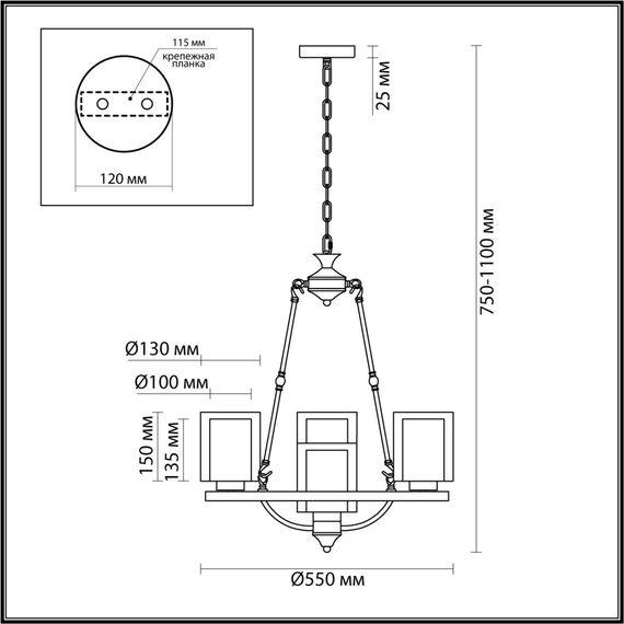 LUMION 6524/4 COUNTY LN23 39 античная латунь Люстра E27 4*60W 220V RIVERLY, изображение 2