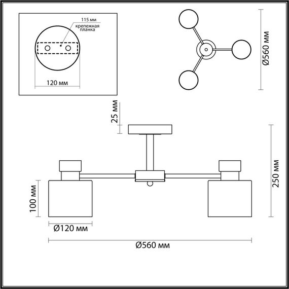 LUMION 5643/3C COMFI LN23  чёрный, бронза Люстра потолочная E27 3*60W 220V ARLIN, изображение 2