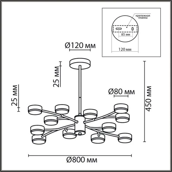LUMION 8117/12 COMFI LN25 195 черный, металл Люстра LED GX53 12*7W 220V TORINA, изображение 2