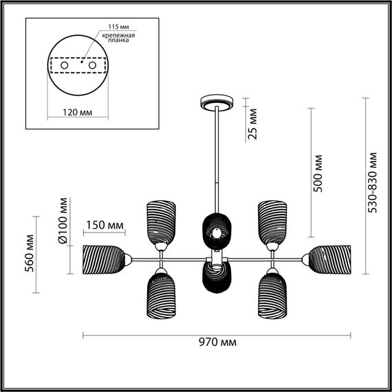 LUMION 6512/8C MODERNI LN23 115 латунь Люстра потолочная E14 8*40W 220V MONROE, изображение 2