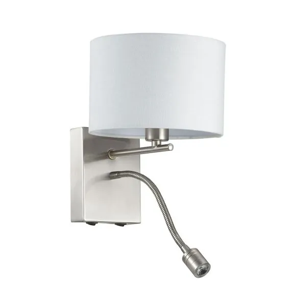 LUMION 3745/1A MODERNI LN19 127 никель/белый, металл/текстиль Бра E14 40W+LED 3W 4000K 220V NIKKI