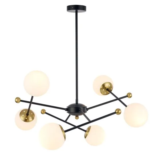 LUMION 6581/6 MODERNI LN25 108 черный, золотой/белый металл  /стекло Люстра потолочная E14 6*40W 220V MELODY, изображение 4