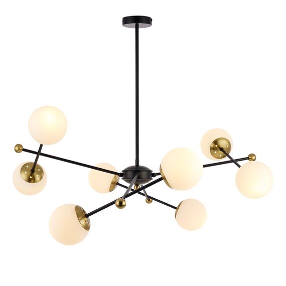 LUMION 6581/8 MODERNI LN25 108 черный, золотой/белый металл  /стекло Люстра потолочная E14 8*40W 220V MELODY, изображение 4