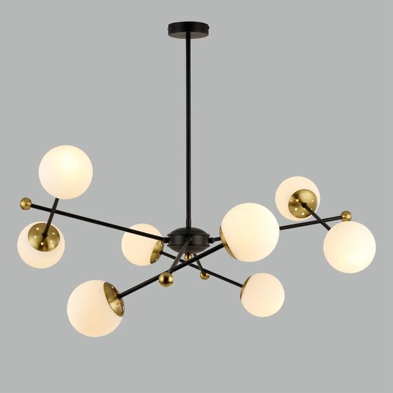 LUMION 6581/8 MODERNI LN25 108 черный, золотой/белый металл  /стекло Люстра потолочная E14 8*40W 220V MELODY, изображение 3