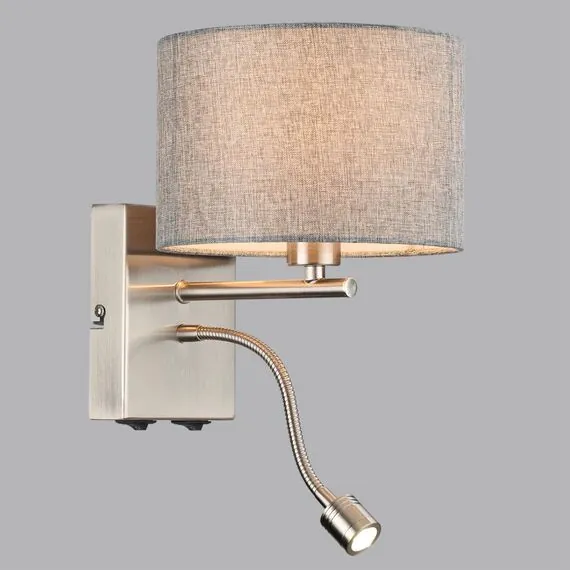 LUMION 8251/2W MODERNI LN25 000  никель/серый, металл/текстиль бра Е14 40W + LED 3W 4000K 220V NIKKI, изображение 6