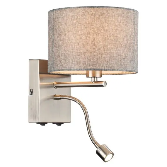 LUMION 8251/2W MODERNI LN25 000  никель/серый, металл/текстиль бра Е14 40W + LED 3W 4000K 220V NIKKI, изображение 7