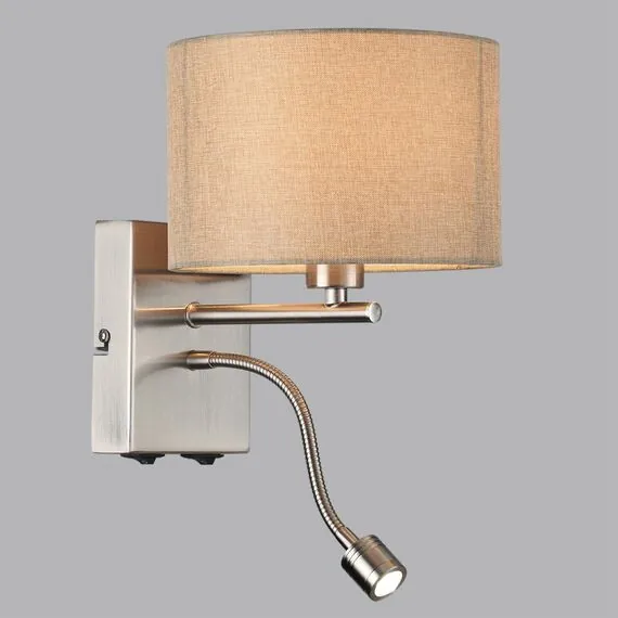 LUMION 8250/2W MODERNI LN25 000  никель/бежевый, металл/текстиль бра Е14 40W+ LED 3W 4000K 220V NIKKI, изображение 6