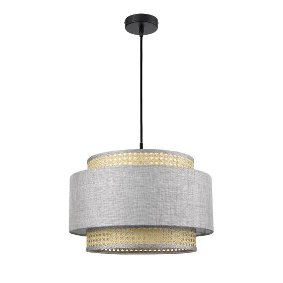 LUMION 8043/1 MODERNI LN25 266 черный/серый/бежевый, металл/текстиль/ротанг Подвесной светильник Е27 1*60W 220V LAUNA