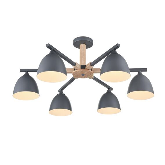 LUMION 8096/6C MODERNI LN25 267 серый/серый металл, дерево/металл Люстра потолочная Е27 6*60W 220V COLANGE, изображение 7