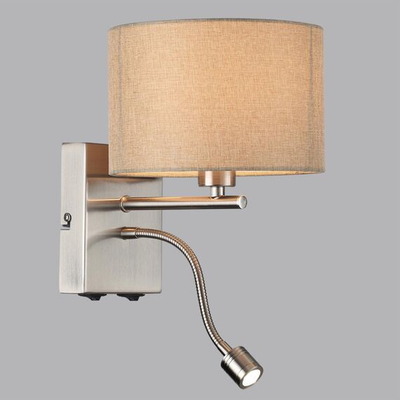 LUMION 8250/2W MODERNI LN25 000  никель/бежевый, металл/текстиль бра Е14 40W+ LED 3W 4000K 220V NIKKI, изображение 6