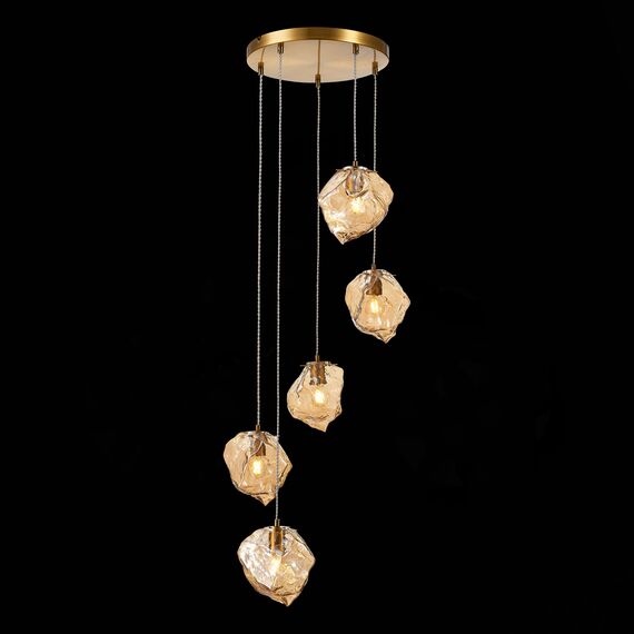 ST LUCE SL1175.303.05 Светильник подвесной ST-Luce Латунь/Янтарный E14 5*40W, изображение 6