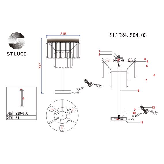 ST LUCE SL1624.204.03 Прикроватная лампа ST-Luce шампань/прозрачный E14 3*40W ERCOLANO, изображение 5