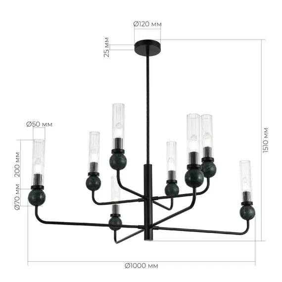 ST LUCE SL1244.403.08 Светильник подвесной ST-Luce черный/прозрачный E14 8*40W, изображение 5