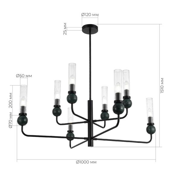 ST LUCE SL1244.403.08 Светильник подвесной ST-Luce черный/прозрачный E14 8*40W, изображение 5