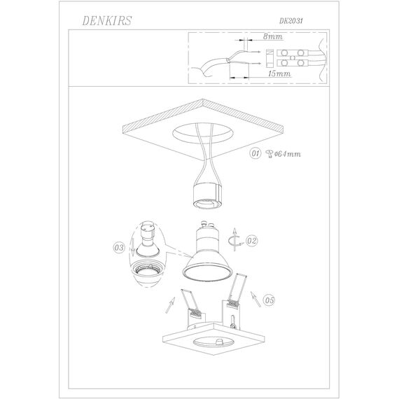 Denkirs DK2031-WH Встраиваемый светильник, IP 20, 50 Вт, GU10, белый, алюминий, изображение 5