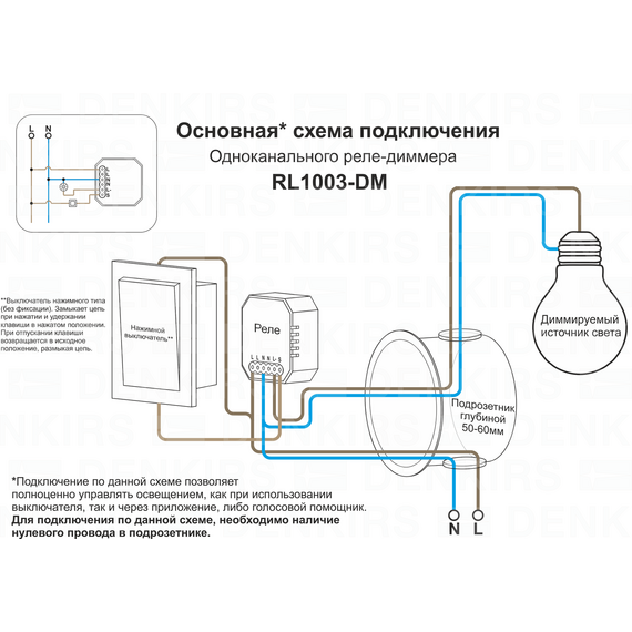 Denkirs RL1003-DM/1 Одноканальное Wi-Fi реле-диммер 1 x 150 Вт, изображение 6
