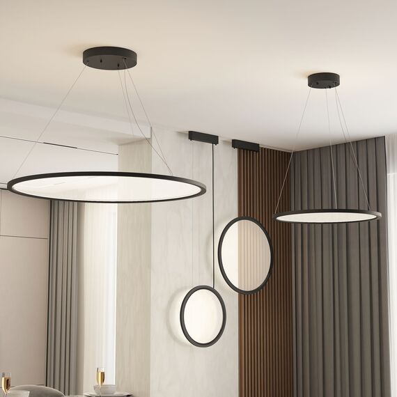 Denkirs DK6604-BK Подвесной вертикальный светильник Veil со светодиодом H1500 d450 220V 36W 3000-6000K IP20 черный алюминий, изображение 4