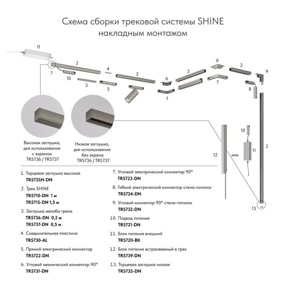 Denkirs TR5731-DN Угловой элемент для трека SHINE BASE 90° потолок-потолок, темный никель, алюминий, изображение 3