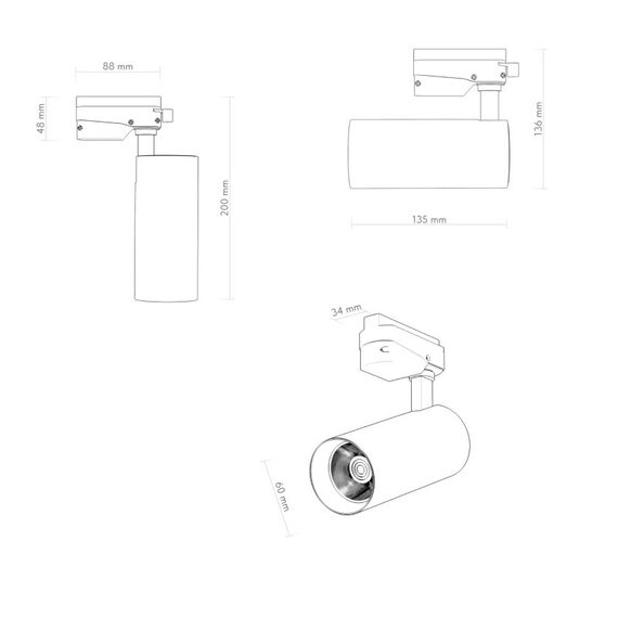 Denkirs DK6451-BK Трековый светильник SOLID KOPER, 135мм, d60, 220V, LED 3000K, 15W, IP20, черный, алюминий, изображение 6