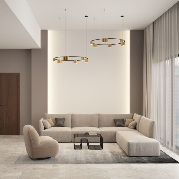 Denkirs DK4067-BK+SG Подвесной светильник ORBIT, IP20, 15xGU10 LED, до 15 Вт, черный + сатинированное золото, алюминий, изображение 4