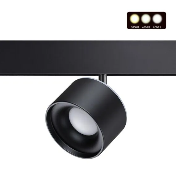 NOVOTECH 358980 SHINO NT22 071 черный Трековый светильник для низковольного шинопровода с переключ. цв. температуры IP20 LED 3000К\4000К\6000К 12W вниз + 3W вв