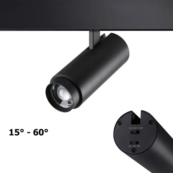 NOVOTECH 359207 SHINO NT23 070 черный Трековый светильник для низков. шинопровода с переключ. цветовой температуры и мощности IP20 LED 3000К\4000К\6000К 5W/9W/