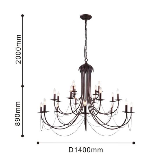 F-Promo 2590-20P, подвесная люстра, D1400xH890/2890, 20xE14x40W, excluded, изображение 3