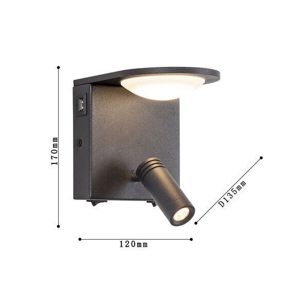 Favourite 4064-2W, настенный светильник, D135xW120xH170, 1xLEDx3W + 1xLEDx5W, 640LM, 4000K, included, switch, USB, изображение 3