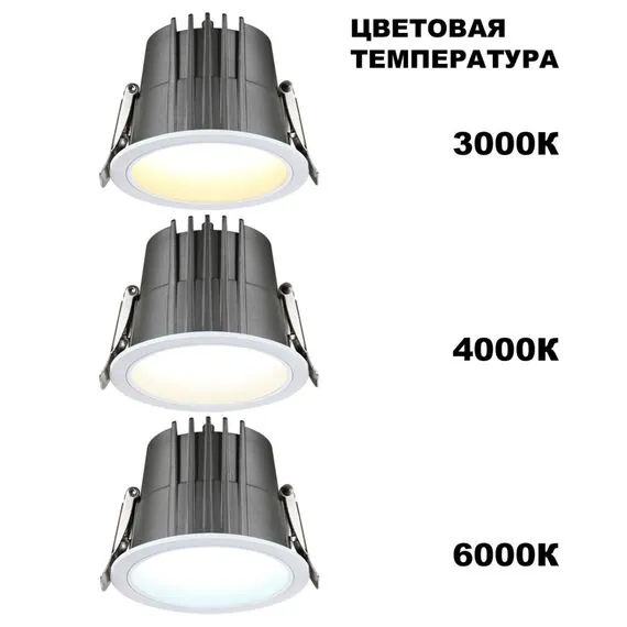 NOVOTECH 359426 SPOT NT24 000 белый Светильник встраиваемый с переключателем цв. температуры IP65 LED 15W 170-265V 3000К\4000К\6000К LANG, изображение 4
