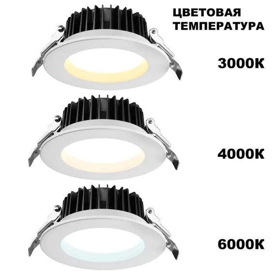 NOVOTECH 359413 SPOT NT24 000 белый Светильник встраиваемый с переключателем цв. температуры IP44 LED 10W 170-265V 3000К\4000К\6000К DRUM, изображение 4