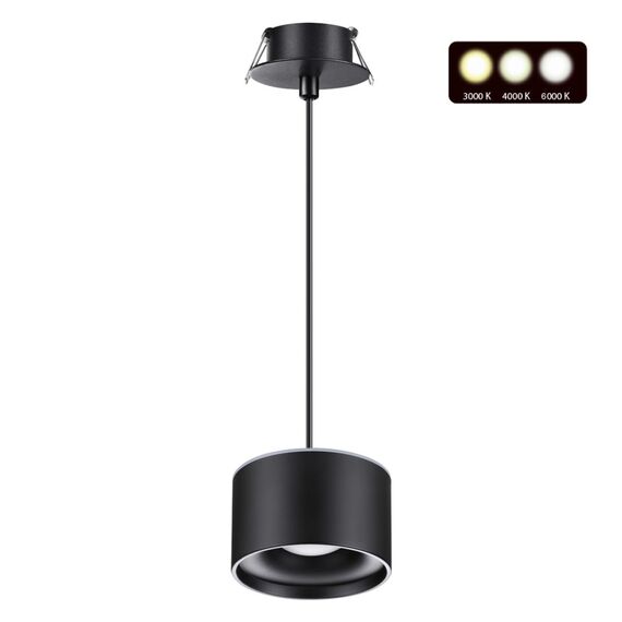 NOVOTECH 358965 SPOT NT22 272 черный Светильник встраиваемый с переключ. цв. температуры, провод 2м IP20 LED 3000К\4000К\6000К 12W вниз + 3W вверх 110-265V GIR