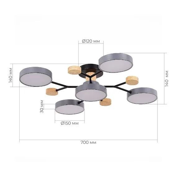 EVOLUCE SLE6006-702-05 Светильник потолочный Серый/Серый LED 5*12W 3000K/4500K/6000K, изображение 6