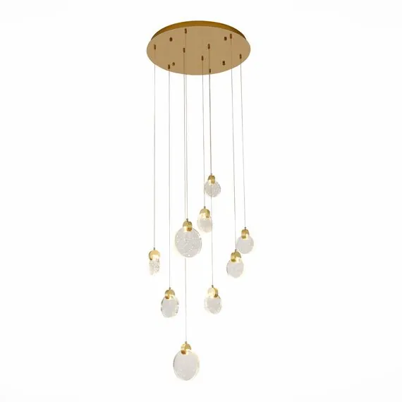 ST LUCE SL6104.203.09 Светильник подвесной ST-Luce Золотистый/Прозрачный,С пузырьками воздуха LED 9*3W 3000K