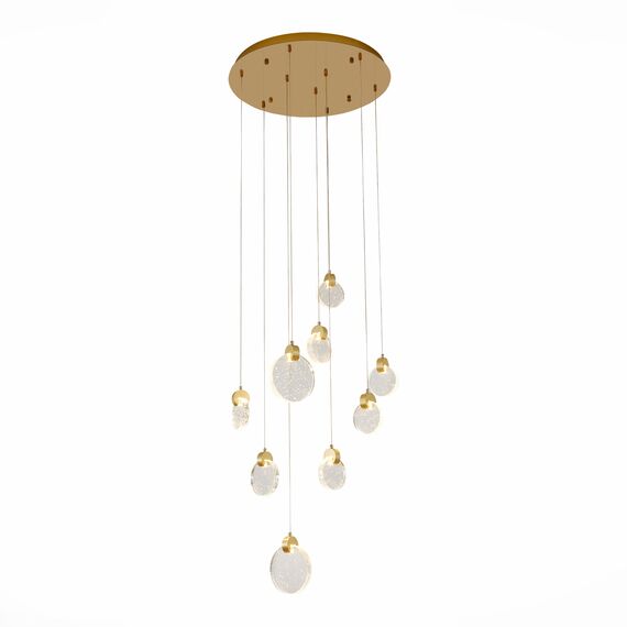 ST LUCE SL6104.203.09 Светильник подвесной ST-Luce Золотистый/Прозрачный,С пузырьками воздуха LED 9*3W 3000K
