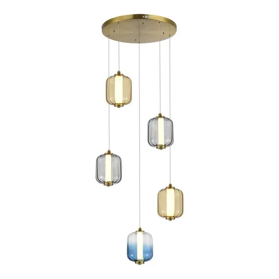 ST LUCE SL1193.303.05 Светильник подвесной ST-Luce Латунь/Янтарный,Дымчатый,Голубой LED 5*10W 3000K